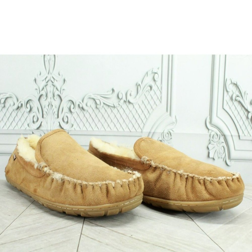 LL Bean Brown Suede Wicked Good Shearling Lined Moccasin Slippers 12 M - Picture 3 of 10